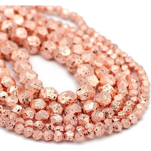 6/8/10/12MM Faceted Round Natural Lava Stone Rose Gold Volcanics rock Spacers Loose Beads For Jewelry Making DIY Bracelet