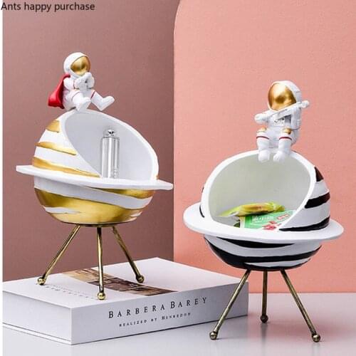 Astronaut Spaceship Storage Ornaments Tripod Iron Bracket Key Groceries Storage Box Home Desktop Crafts Decoration Furnishings
