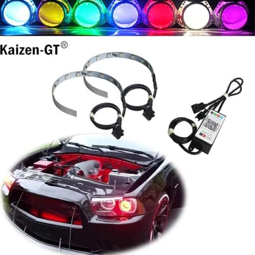 Bluetooth APP Wireless Remote Control 30-SMD RGB LED Demon Eye Halo Ring Headlight Projector Lens Kit For Car Auto Motorcycle