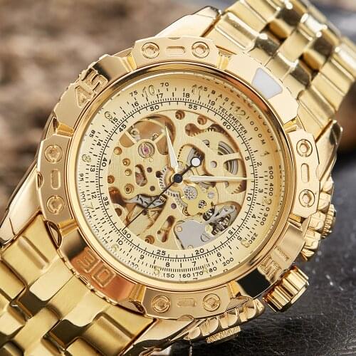 Creative Automatic Self Winding Mechanical Watch Men Luxury Gold Stainless Steel Male Business Wristwatch Relogio Masculine