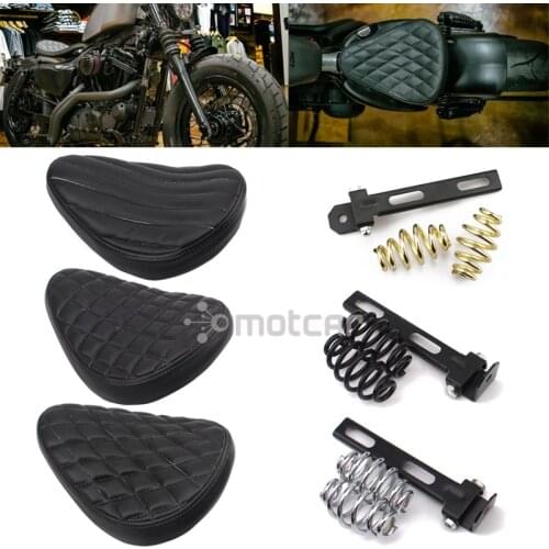 Black Motorcycle Retro PU Leather Style Solo Seat+Steel Swivel Bracket Sliding T-Bar 3.1" for Sportster 883 XL Chopper Bobber