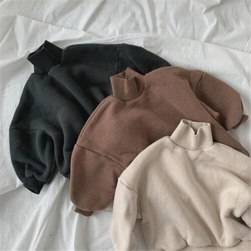 Kid Baby Boy Girl Sweatshirts Warm Cotton Fleece 2021 Vintage Winter Autumn Tops Long Sleeve High Collar Childrens Clothing