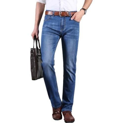 2021 Autumn Winter New Mens Elastic Cotton Stretch Jeans Pants Straight Fit Denim Trousers Mens Brand Fashion Big Size 38 40