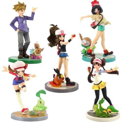 18-21cm Anime Pokemon Selene Rowlet Touko Tepig Mei Snivy Blue Oak Eevee Chikorita PVC Action Figure Model Toys Pocket Doll Gift