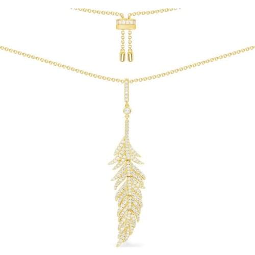 Brand Designer Fashion 925 Sterling Silver Movable Feather Pendant Adjustable Necklace Micro Zircon Stones Women Jewelry