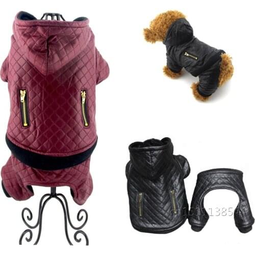 Dog Jumpsuit Winter Leather Pet Coat Clothes Warm Padded Hoodies Pajamas Pets Pants Costumes Puppy Cat Products For Small Dogs