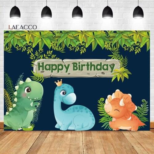 Laeacco Birthday Photocall Backdrops Jungle Forest Dinosaur Animals Party Baby Shower Customized Portrait Photography Background