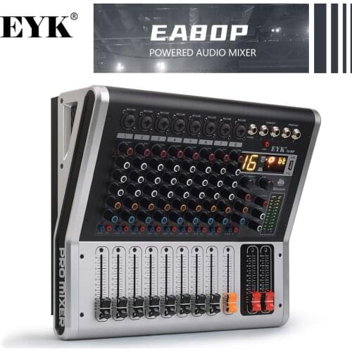 EYK EA80P 8 Channels Mixing Console with 2 x 150 Watts / 4 Ohms Power Amplifier Professional Bluetooth Record USB Audio Mixer DJ