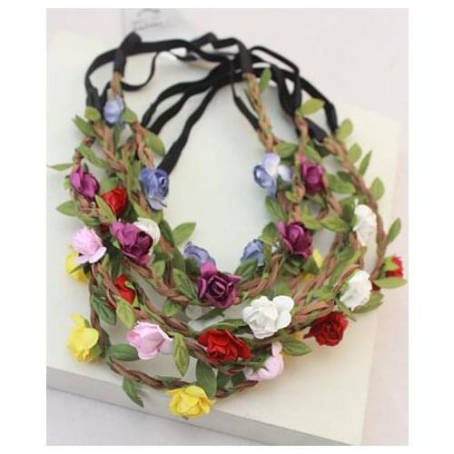 Sweet women Flower gift headband Leather Leaves Crown Hippy Boho bridesmaid Tiaras beach headwear charm hair jewelry