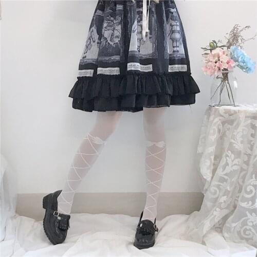 Japanese cute princess sweet lolita tights cute printing gothic lolita pantyhose kawaii girl loli cos Bowknot thin summer
