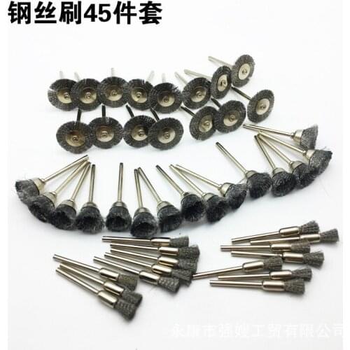 45 pieces mini stainless steel wire brush Bowl Brush T type brush wood carving root carving groove walnut polishing flower head