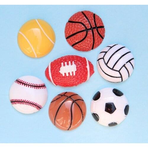 Mini order 10pcs Flatback Resin Cabochons Colorful Sport Basketball Football volleyball Clay Beads Hair Jewelry Bow Clip DIY