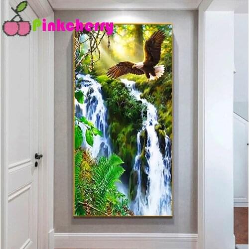 Waterfall DIY Diamond Embroidery landscape eagle 5d Diamond Painting Mosaic Kits Sale Picture Of Rhinestones Wall Art k1444