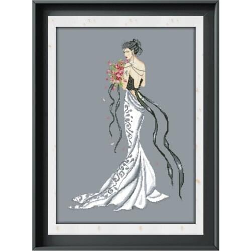 DreampatternFairy with bouquet cross embroidery kit aida fabric 18ct 14ct 11ct deep gray cotton thread beads stitch craft set