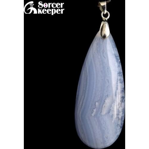 Real Natural Gem Stone Blue Chalcedony Crystal Necklace & Pendant Polished Agates Slice Beads For For Women Jewelry Making BF442