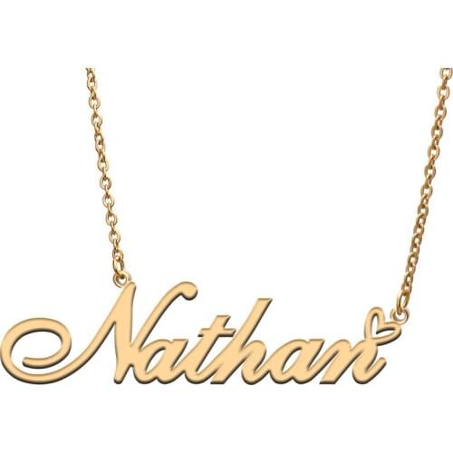 Nathan Love Heart Name Necklace Personalized Gold Plated Stainless Steel Collar for Women Girls Friends Birthday Wedding Gift