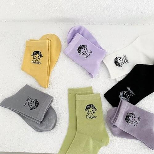Womens Socks Black Cartoon Avatar Female Socks Solid Color female Crew Casual Cotton Girls Japanese Fashion Spring Autumn
