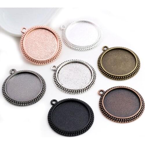 New Fashion 5pcs 25mm Inner Size Antique Silver Plated 7 Colors Vintage Cabochon Base Setting Charms Pendant