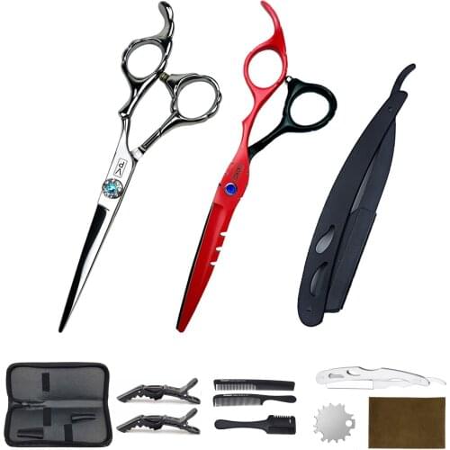 6'' Barber Scissors Japan 440C Professional Hair Scissors Hairdressing Cutting Shears Thinning Scissors Hairdressing Tools