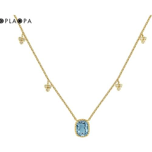 DPLAOPA 925 Sterling Silver Collar Topacio Plata Recubierta oro Long Chain Necklace Blue Luxury Women Weddng Jewelry Wholesale