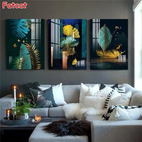 Gift of 5D Diamond Painting modern green and gold Chinese style full square, round diamond painting art embroidery kit PP2651