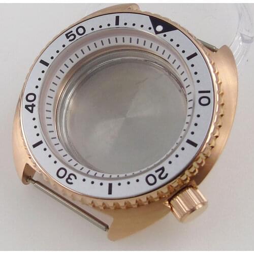 Fit For NH35 NH36 Movement 45mm Rose Gold Plated Watch Case Parts Sapphire Glass White Chapter Ring 50 BAR Alloy Bezel Insert