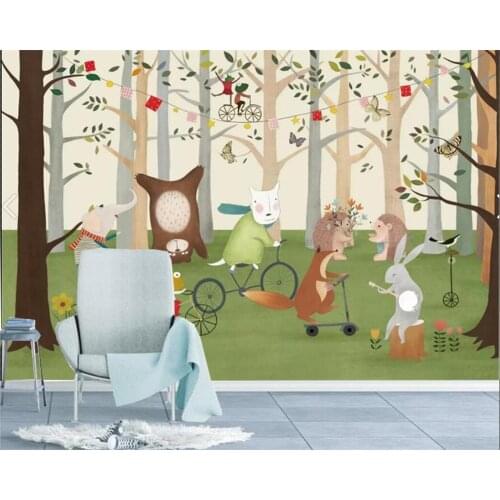 Beibehang Custom wallpaper baby room cute cartoon Hand drawn cartoon animal forest children background walls 3d wallpaper