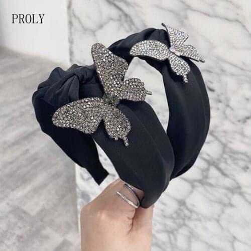 PROLY New Fashion Women Headband Silver Gray Butterfly Hairband Classic Turban Headwear Adult Hair Accessories Party