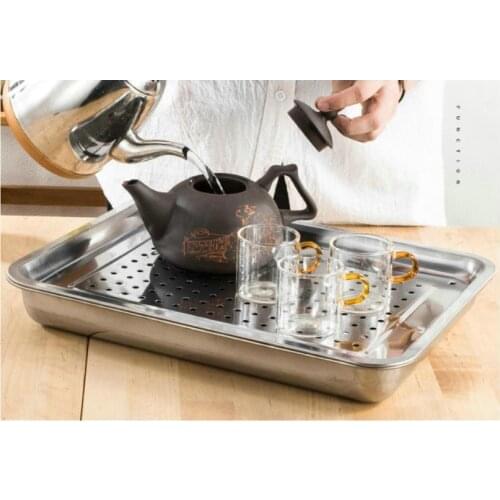 "King Tea Mall" Rectangle Stainless Steel Tea Tray with Water Tank 5 Variations for Chinese Gongfu Chadao, Teawares, Teasets