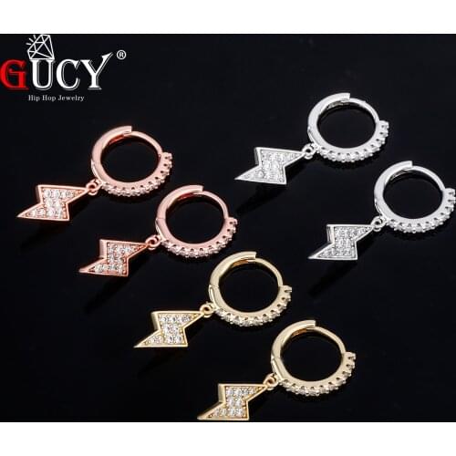 GUCY AAA Zircon Stud lightning Earrings Copper Material Gold Silver Color CZ Earrings For Women Fashion Hip Hop Jewelry