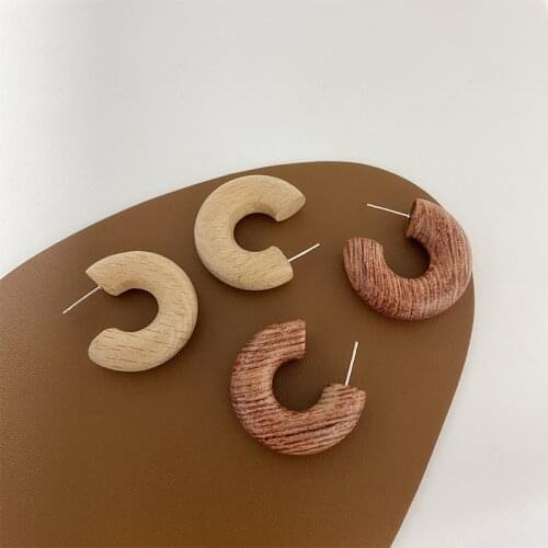 Korean Retro Geometric Wooden Earrings Female S925 Temperament Wild Simple Personality Earrings Fashion Trendy Jewelry