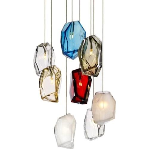 Modern minimalist stained glass single head chandelier stone design transparent bedroom decoration chandelier