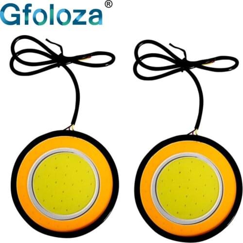Gfoloza 2Pcs Dual Color LED DRL Turn Signal light Bulbs High Power Round COB Car Fog Lights Driving Lamp White Yellow 84mm 12V