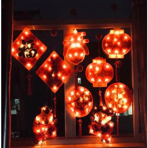 Window Cup Suction Lantern Light Happy Chinese New Year Decorations 2021 Spring Festival Led Hanging Lights Usb Interface