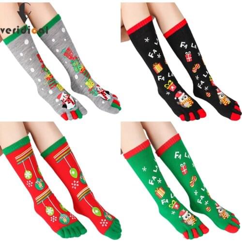 VERIDICAL Men Women Funny Cartoon Printed Toe Socks Cotton Five Fingers Socks Colorful Fashions Soft Christmas Socks Novelty