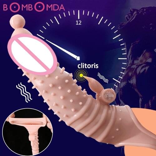 Penis Sleeve Vibrator Condom Realistic Spike Cock Sleeve Sex Toys for Adults Men Penis Enlargement Extender Clitoris Stimulator
