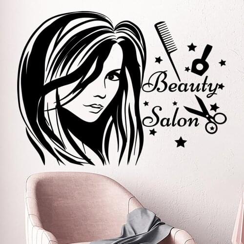 Vinyl Wall Decals Beauty Salon Hair Fashion Girl Woman Haircut Scissors Hairdressing Barbershop Wall Sticker Beauty Decor C289