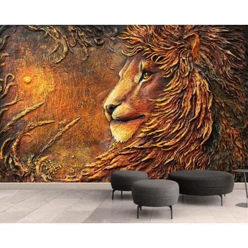 Vintage Wallpaper, Embossed Golden Lion Wallpaper Frescoes for living room bedroom sofa TV backdrop wall wallpaepr