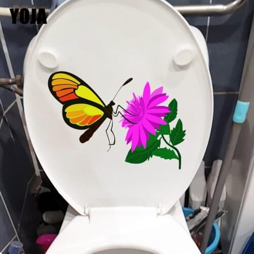 YOJA 21.9X15.6CM Butterfly Love Flower Cartoon Home Room Wall Sticker Bathroom Toilet Decal WC Decor T1-2052