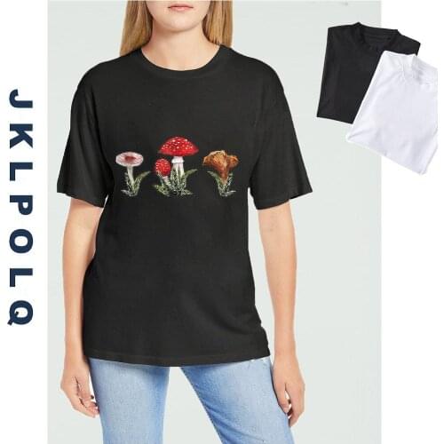 JKLPOLQ Female cotton t shirt Mushroom Cottagecore Aesthetic Goblincore Mycology graphic Unisex T-shirt Cotton Tops Tee XS-3XL