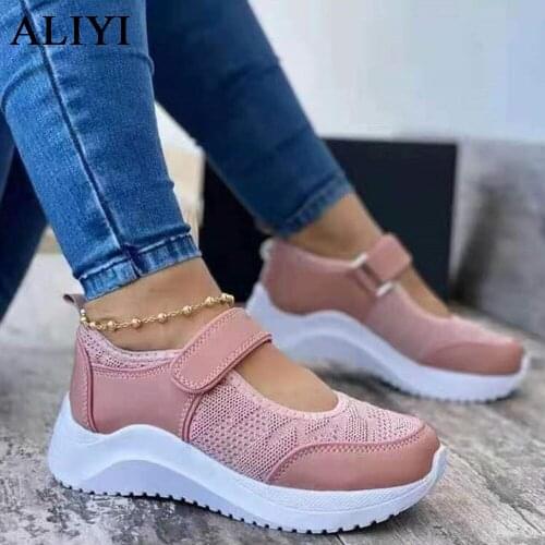 New Stylish Sneakers Women 2021 Summer Hook&Loop Ladies Breathable Casual Shoes 35-43 Large-Sized Female Sport Running Flats