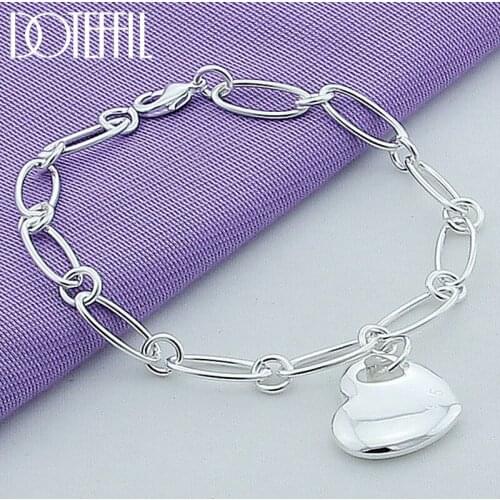 DOTEFFIL 925 Sterling Silver Heart Shape Pendant Bracelet For Woman Charm Wedding Engagement Party Fashion Jewelry