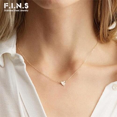 F.I.N.S Initial Stainless Steel Choker Necklace Women Tiny Heart Pendant Necklace Dainty Necklace Korean Jewelry