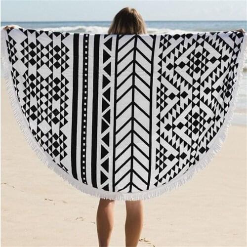 150cm Polyester Printed Round Beach Blanket With Tassel Circle Beach Mat Mandala Tapestry Wall Hanging Yoga Mat Tapestry Blanke