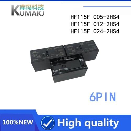 2PCS/LOT 100%New relay HF115F 005-2HS4 HF115F 012-2HS4 HF115F 024-2HS4 HF115F-005-2HS4 HF115F 012 2HS4 6PIN 8A