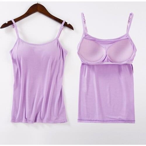 2019 Camis Summer Sexy Women Tank Tops Sexy Slim Lady Built In Bra Self Mold Bra Tops Strap Camisole Female TX055