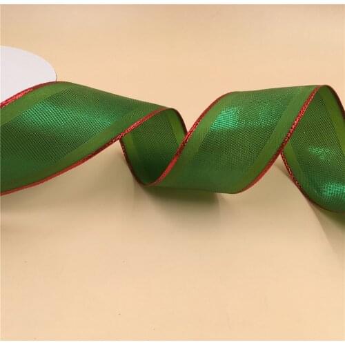 N2043 38mm X 25yards Wired Red Edge Emerald Green Metallic Lurex Ribbon. Gift Bow,Wedding,Cake Wrap,Tree Decoration,Wreath