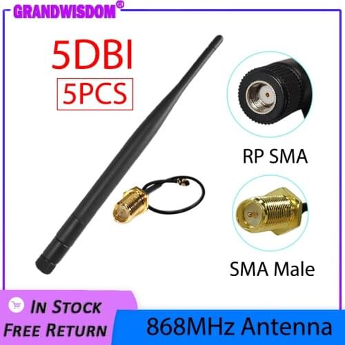 5pcs 868MHz 915MHz Antenna 5dbi RP-SMA Connector GSM 915 MHz 868 MHz antena antenne waterproof+21cm SMA Male /u.FL Pigtail Cable