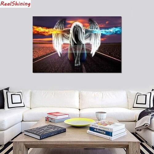 5D Diy Diamond Painting Cross Stitch full Square Diamond Embroidery Ice and Fire Angel picture for room Decor H2463
