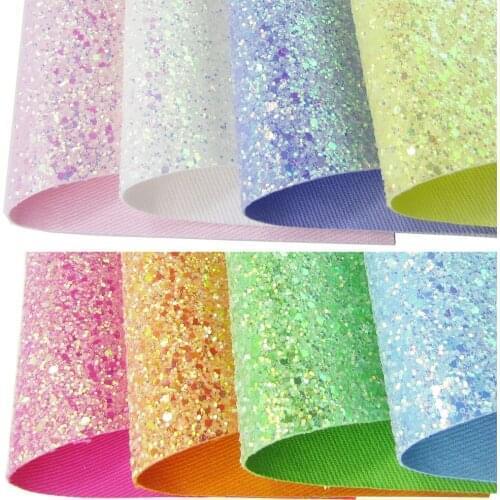 91x134cm Yard Fashion Shiny Chunky Glitter Fabric Pink Yellow Leather With Same Color Twill Backing For Shoes DIY Fabric AY270